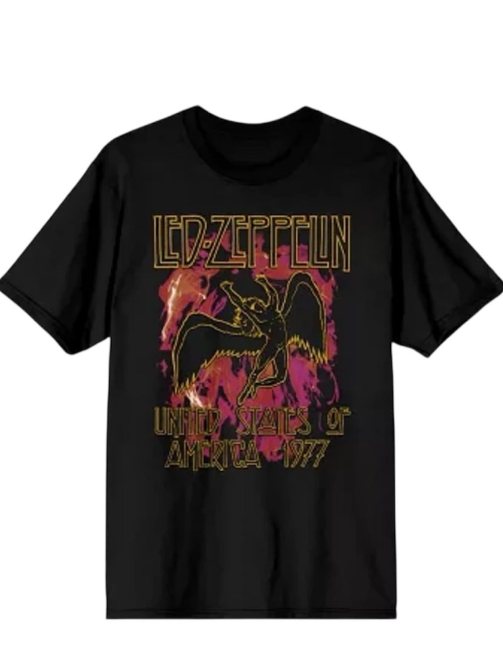 LED ZEPPELIN 1977 United States Tour Icarus Black Graphic T-Shirt Size Large